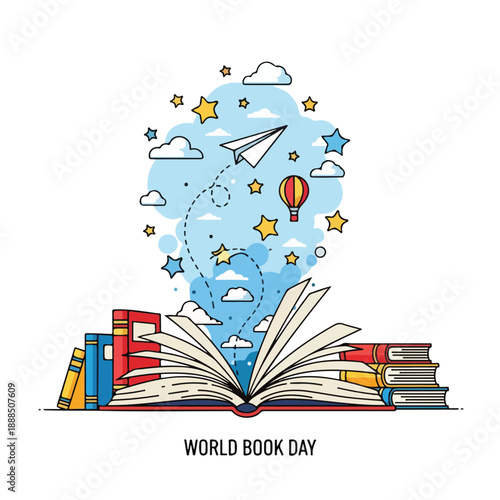 World Book Day Open Book with Floating Ideas