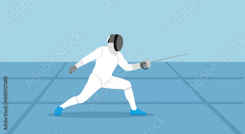 Fencer in action on a piste, fencing sport illustration.