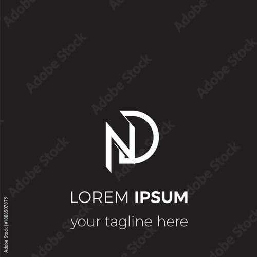 ND initials logo. An elegant and professional ND letter icon design with a monogram letter logo on a simple black background.