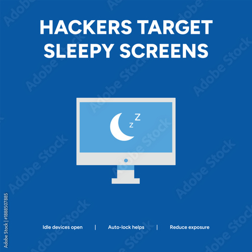 Tableau sur toile Idle device security warning with a computer monitor in sleep mode on a blue bac