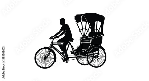 A striking black silhouette depicts a rickshaw puller and vehicle showcasing a classic mode of transportation silhouette high quality professional detailed