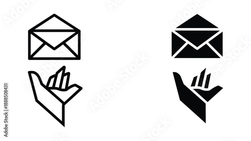 Email icon set with hand receiving message