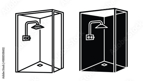 Simple line drawing of shower cubicle with shower head