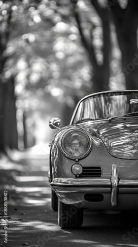 Black and white photo of an old car.