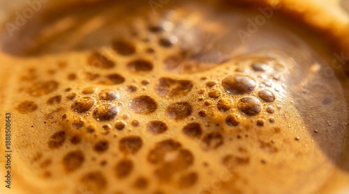 Bilde på lerret Close-up view of rich, frothy coffee with delicate bubbles