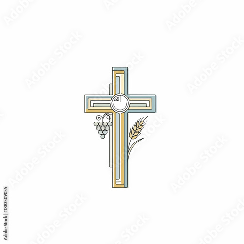 Christian Cross with Grapes and Wheat