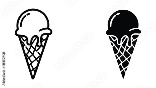 Simple ice cream cone illustration in two styles