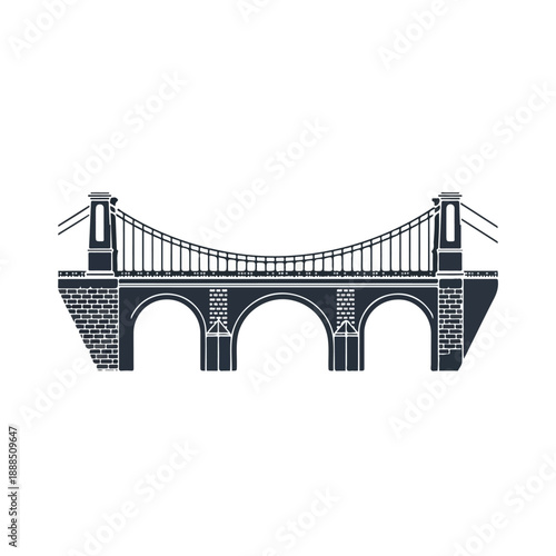 Bridge with Suspension Cables and Stone Arches