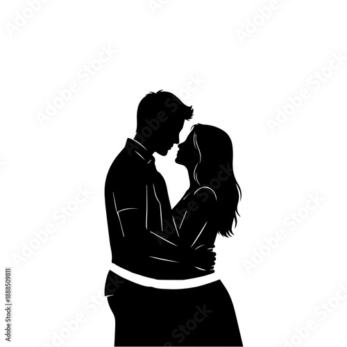 Couple embracing in silhouette Vector