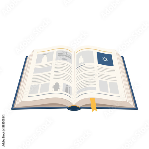 Open Book with Newspaper Layout and Star of David