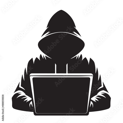 Anonymous Hacker Using Laptop Silhouette Illustration