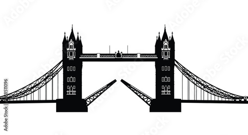 A striking black and white illustration depicts tower bridge showcasing its iconic architecture in a dramatic silhouette high quality professional detailed