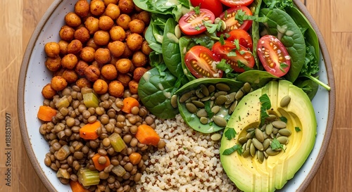 Wallpaper Mural A vibrant and healthy plate of food with various ingredients on a wooden table Torontodigital.ca