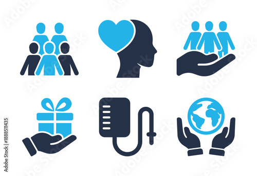 Mental Health and Global Care icon set. Solid glyph series icons
