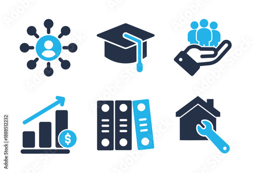 Higher Education and Career Development icon set. Solid glyph series icons