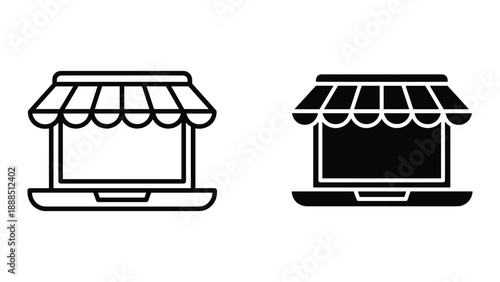 Online store icon set on laptop screen