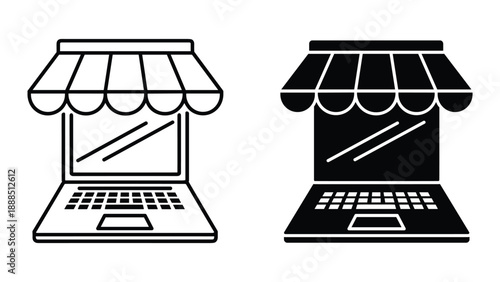 Online storefront laptop icons in white and black