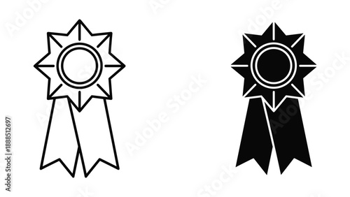 Simple black and white ribbon icon set for award or prize