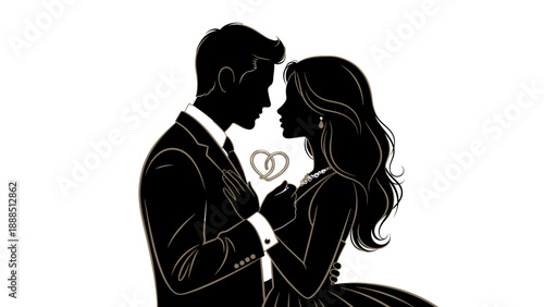 Romantic Couple Embracing with Heart Symbol.