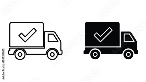 Delivery truck icons with checkmark