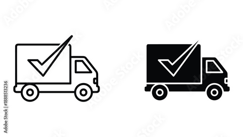 Delivery truck icons with checkmark