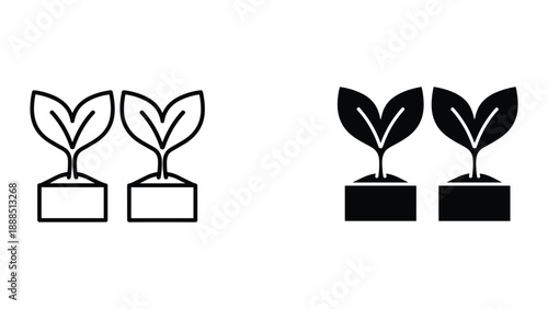 Pair of potted plants with leaves in different styles