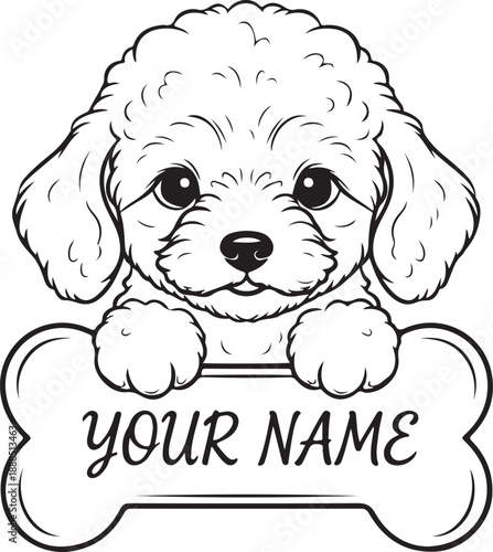 Baby Poodle Peeking Outline Silhouette Cute Dog Line Art