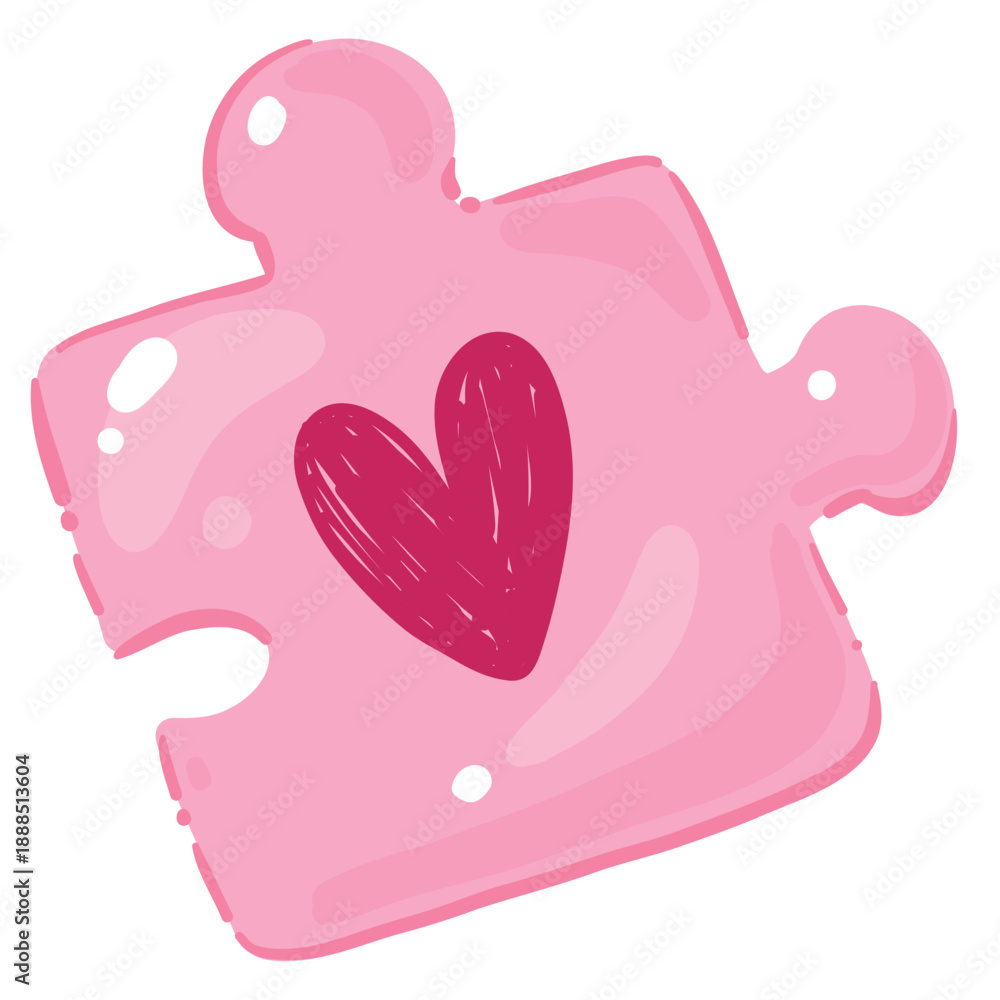 Fototapeta premium Pink Puzzle Piece with Hand Drawn Heart Vector