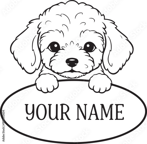 Baby Poodle Peeking Outline Silhouette Cute Dog Line Art