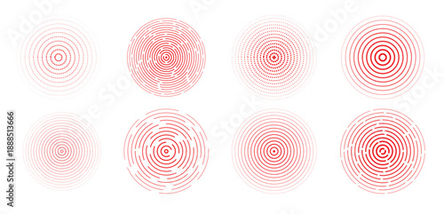 red concentric circle set radial sonar or sound wave ring