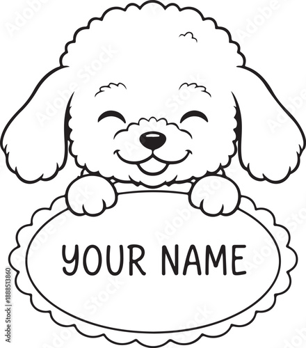 Baby Poodle Peeking Outline Silhouette Cute Dog Line Art