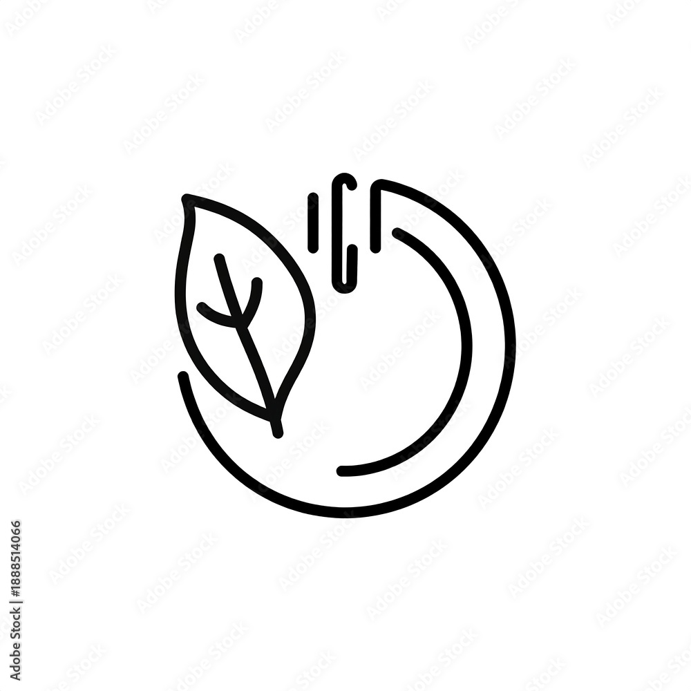 Fototapeta premium Black outlined icon showing a leaf within a circular arrow