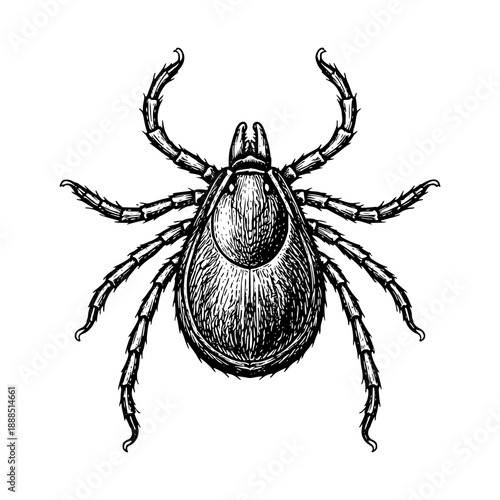 Tick parasite engraving illustration