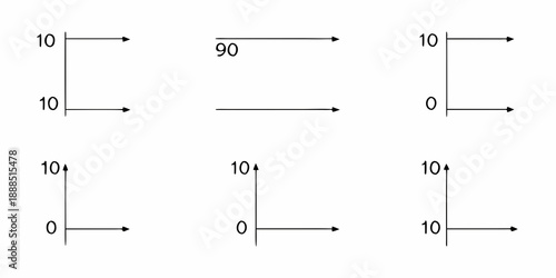 Diagram displaying six right angled arrows with numerical values indicating length