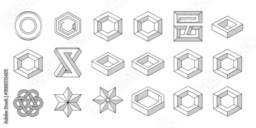 Optical illusions featuring geometric shapes and impossible figures