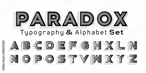 Paradox typography and alphabet set displaying bold stylized letters