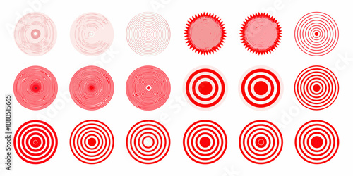 Collection of red concentric circles and radiating lines varying in density