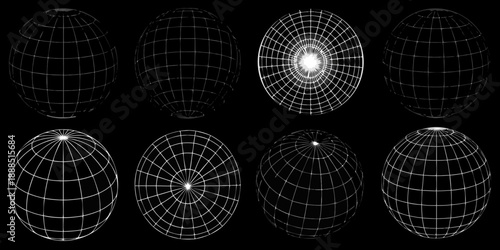 Geometric shapes a series of wireframe ovoids with glowing centers