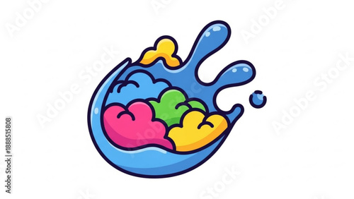 Colorful Hearts Splashing in Blue Water Droplet with Liquid Motion