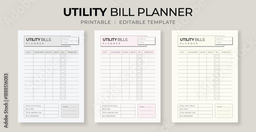 Utility Bill Planner Template – Printable Tracker for Managing Monthly Utility Bills