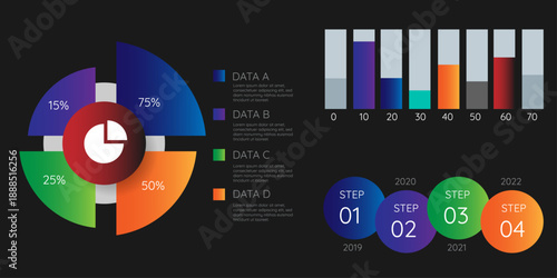 Infographic set of business analytical report, colorful gradient infographic set of multiple step