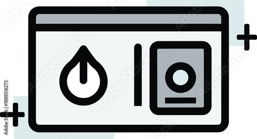 Water filtration icon illustration, purification system artwork, minimalistic technology design, environmental sustainability concept, clean water symbol, eco style