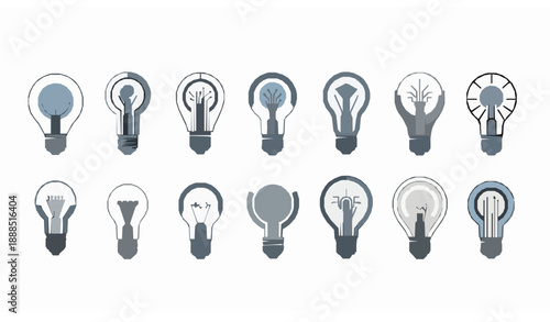 Colorful flat cartoon light bulb icons for creative idea and technology concepts vector set