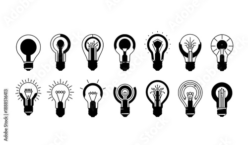Minimal light bulb idea and technology line icon set in modern flat vector style