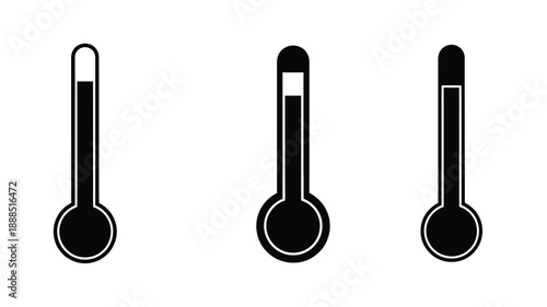 Three thermometers displaying varying temperatures a stark silhouette