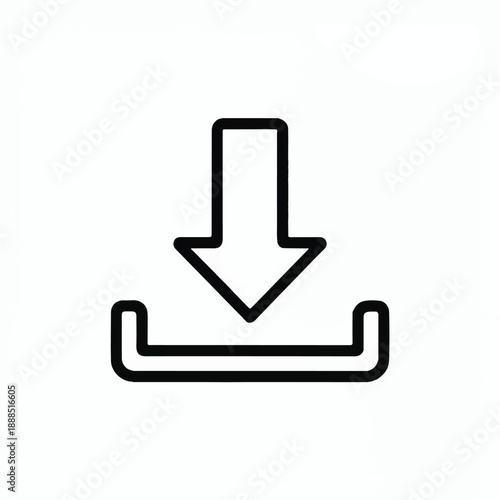 Single outline style download icon in clean black, symbolizing file retrieval and data access