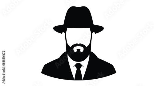 A black silhouette of a man wearing a hat and beard silhouette