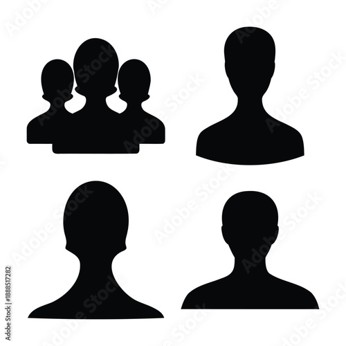 Diverse user profile and group silhouette icons for digital interfaces and avatar placeholders