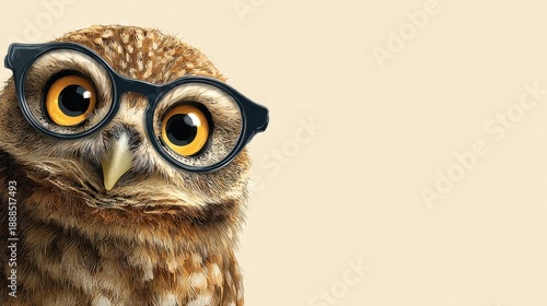 Wise Owl with Spectacles: A studious owl, adorned with spectacles, embodies wisdom and intellectual curiosity. It's a whimsical representation of knowledge.