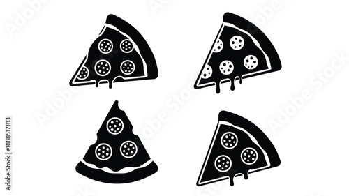 Four black pizza slices with pepperoni toppings a striking silhouette